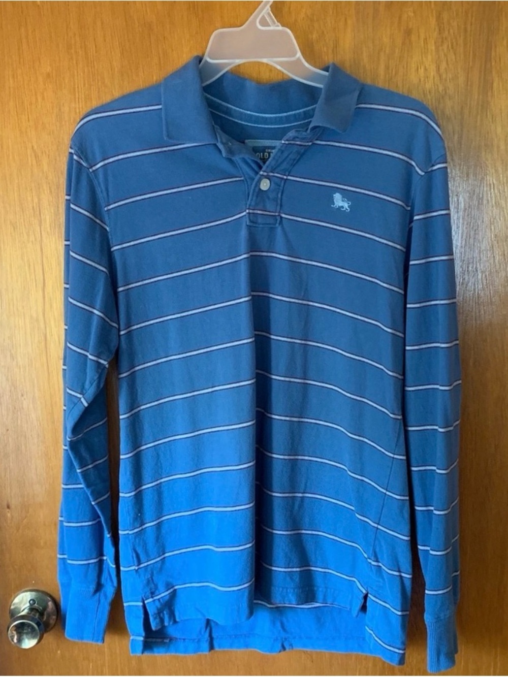 Old Navy Men's Blue Striped Long-Sleeve Polo Shirt